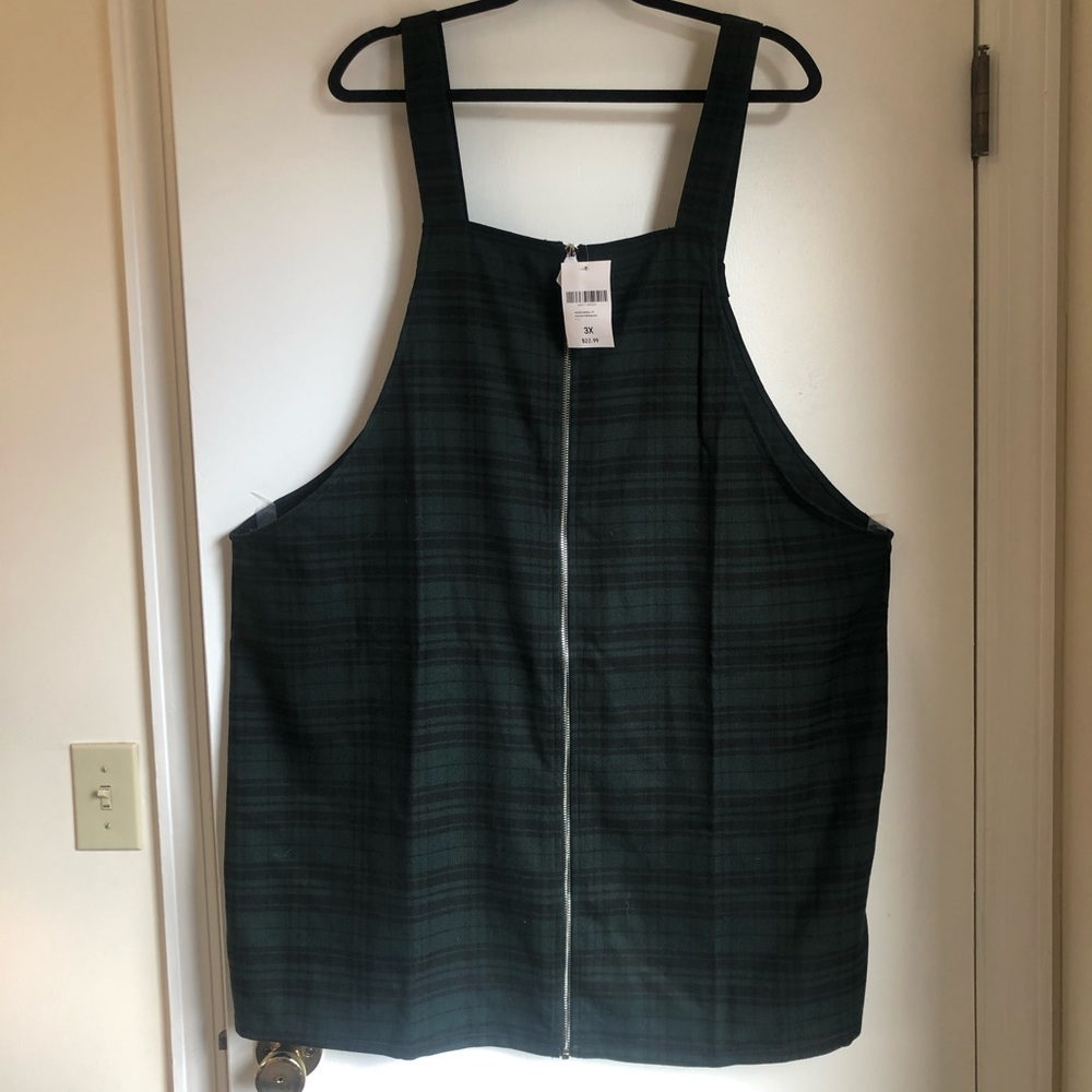 NWT - Plaid Green Overall Dress